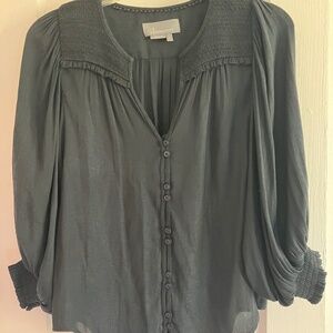 Black Anthropologie Blouse, Button Down, Cuffed Sleeve